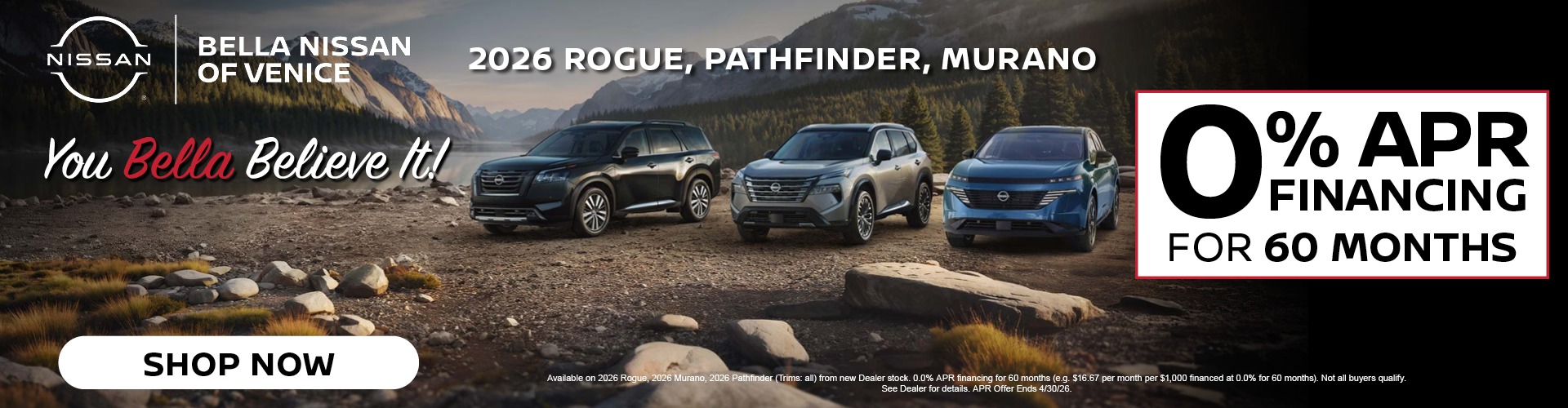 2025 Nissan Rogue/Pathfinder/Murano deals: 0% APR. Sale at Bella Nissan Of Venice